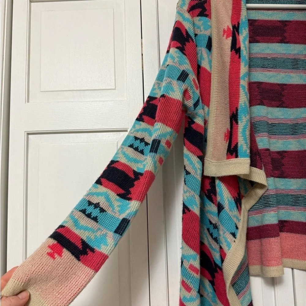 B Sharp Aztec Asymmetrical Hem Open Front Cardigan Mohair Blend Western Country